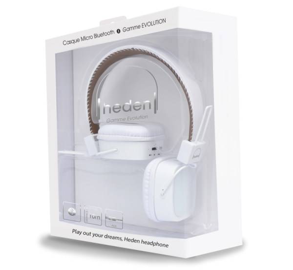 Casque Micro Sans Fil Heden Evolution Bluetooth rechargeable (Blanc) boite